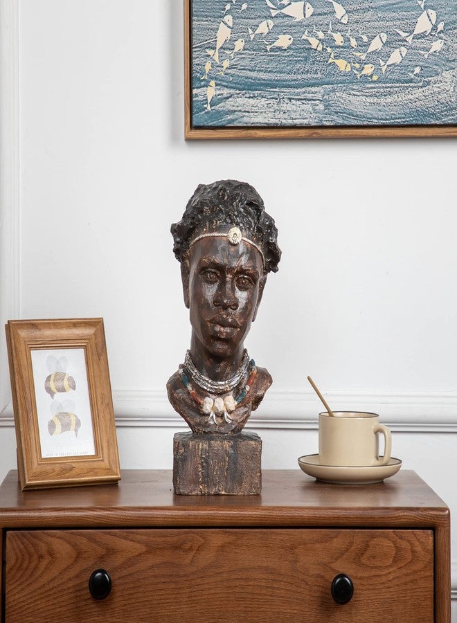 Leekung African Statues and Sculptures for Home Decor,African Figurines Head Statue Decorations for Home,African Art Sculptures Man Statue Decor for Living Room Woodstone Color - Image 3
